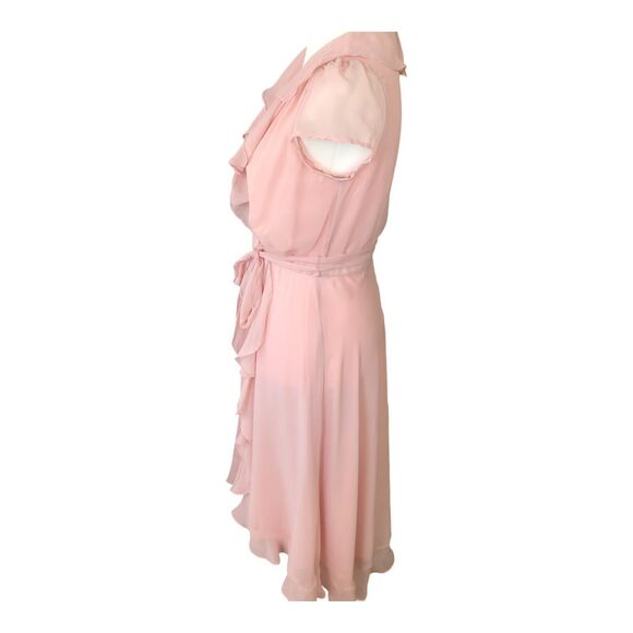 Maison Tara Women's Pink Romantic V-neck Ruffle Flowy Midi Cocktail Dress S - Picture 5 of 13